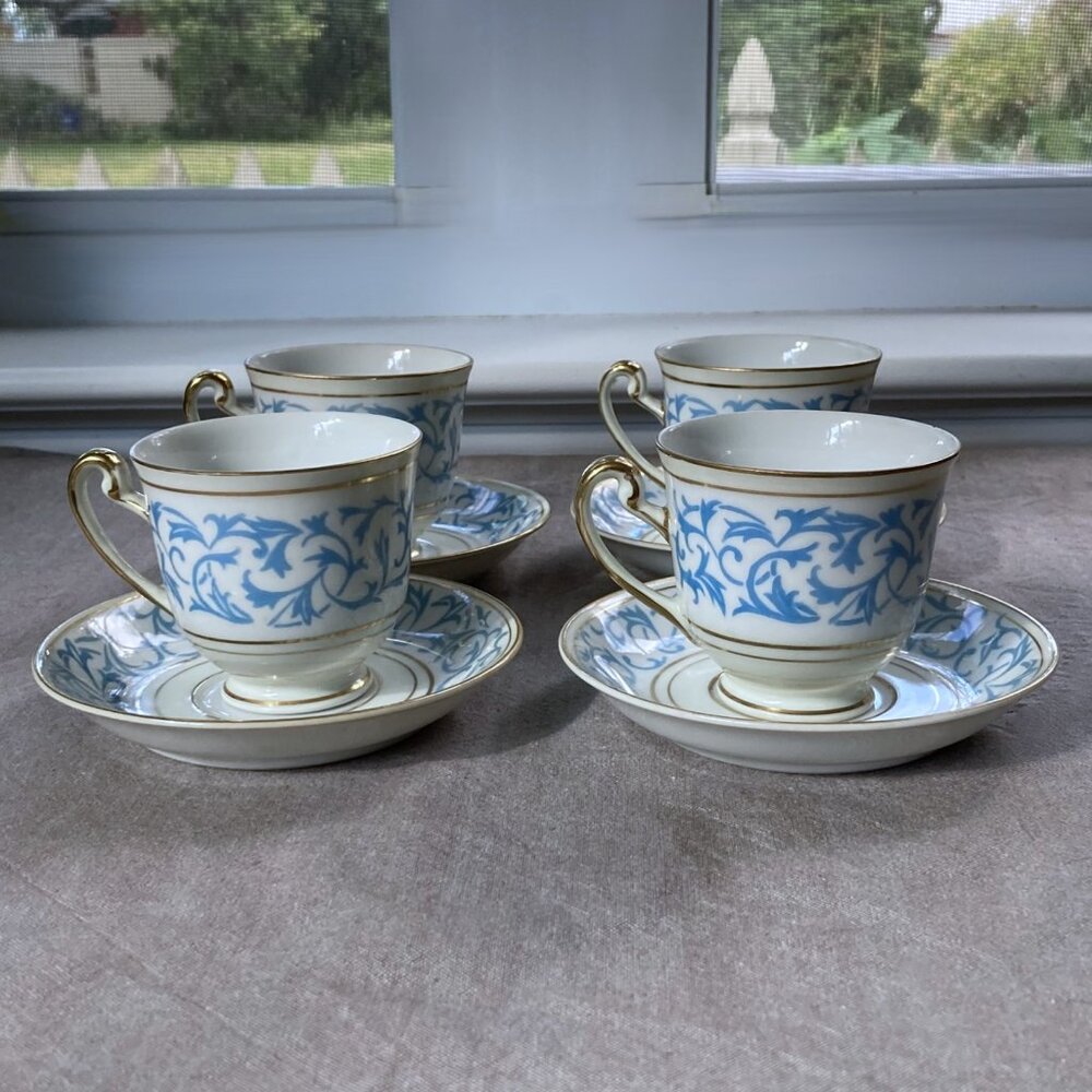RARE Set/4 Hira China, HIR75 Demitasse Cups & Saucers, Occupied Japan, Gold Trim